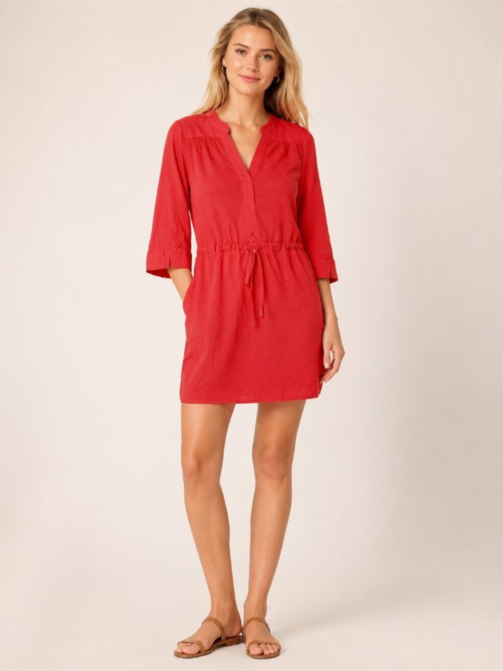 2/$30 ZARA Red Drawstring Dress Adjustable Cinched Waist Vented Sleeve #6516